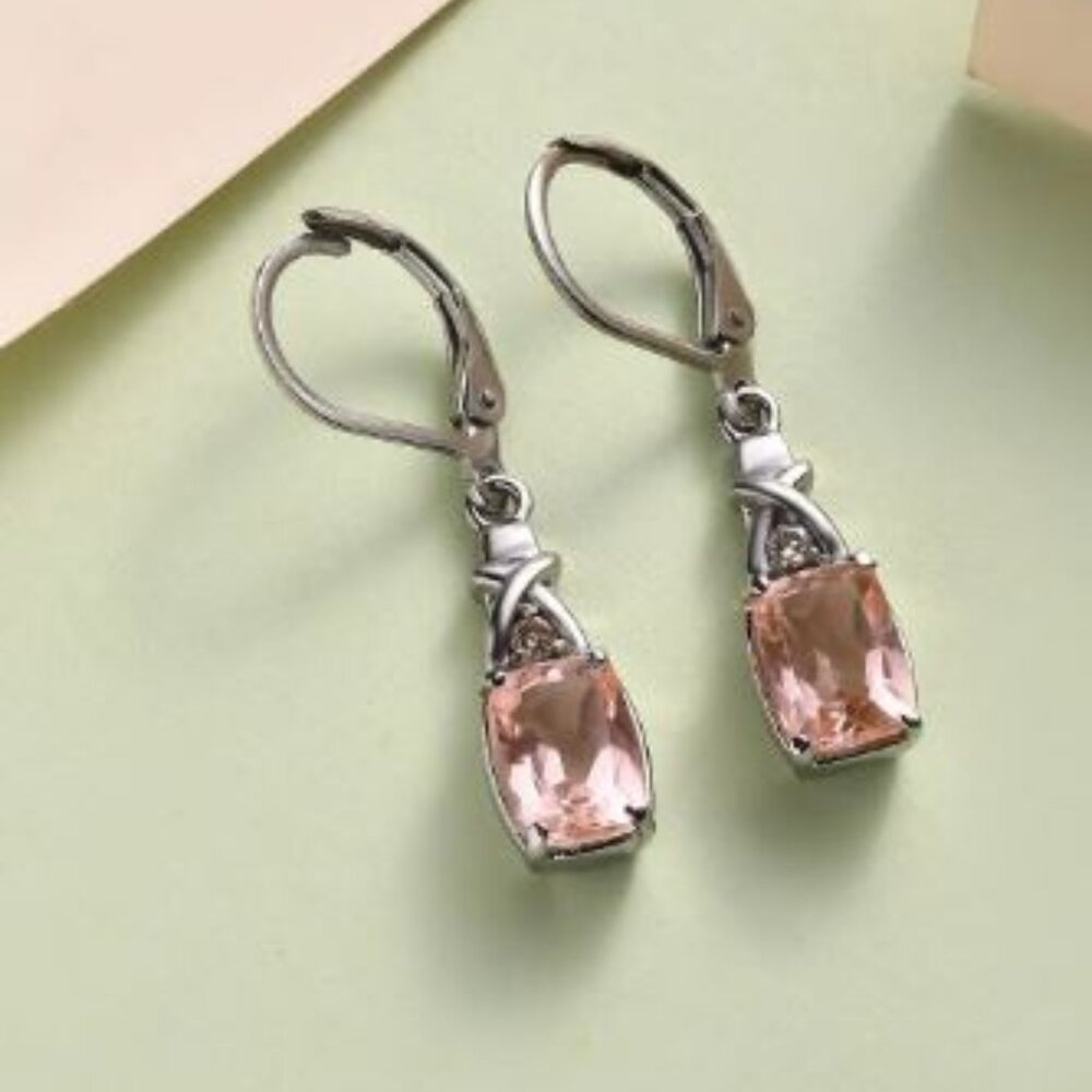 Morganique Quartz (Triplet) and Simulated Champagne Diamond Earrings